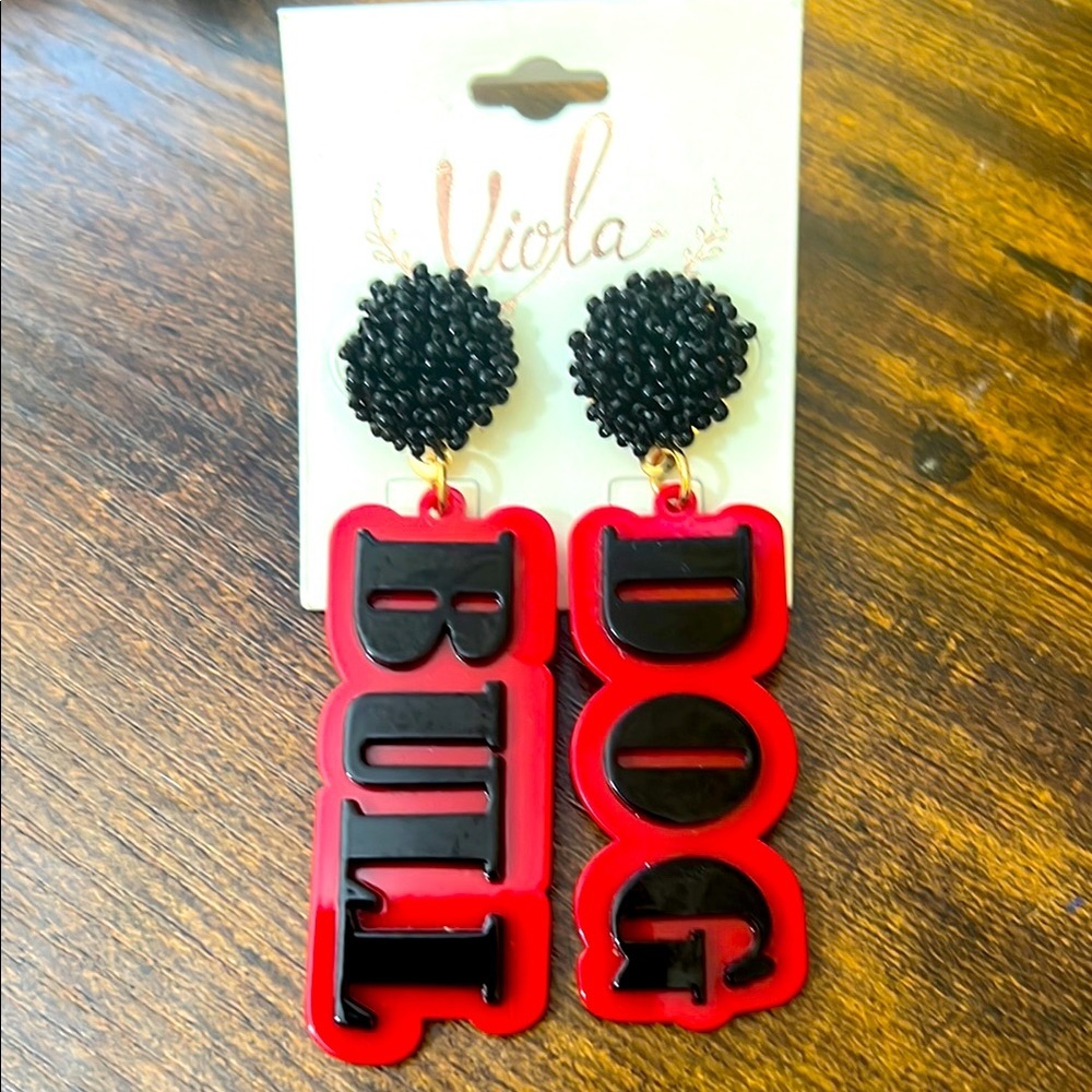 Viola Bull Dog Earrings - Red and Black Georgia Paw